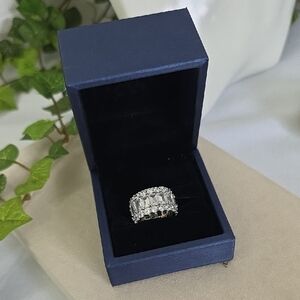 Italo Jewelry Sterling Silver 925 Triple Row Eternity Baguette Ring with Box